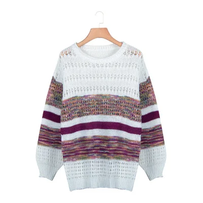 Fashion Striped Pullover Sexy Pullover Long Sleeve Casual Women Ladies Hollow Out Sweaters Woman Plus Size Pullovers - Цвет: 1