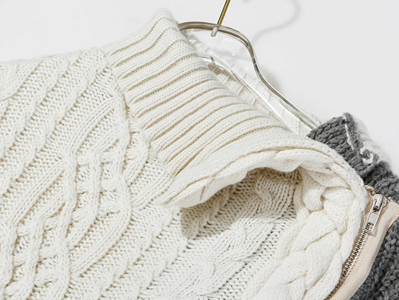 Patchwork Wool Knitting Women's Sweater Irregular Long Sleeve Collar Asymmetric Cardigans Woman Fashion Sweaters