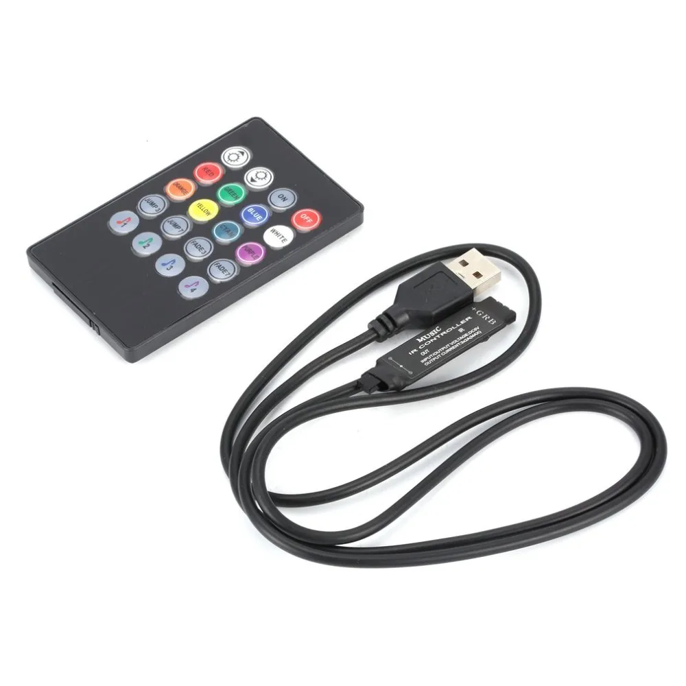 20 клавиш USB IR RF музыкальный пульт дистанционного управления звуковым датчиком для светодиодной ленты светильник с диммером и адаптером питания