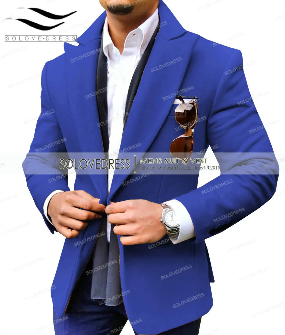 Solovedress толстый шерстяной твидовый Блейзер пиковый нагрудный однобортный мужской сценический праздничный пиджак формальный пиджак индивидуальный заказ коралловый