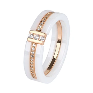 White Rose Gold Половина один ряд CZ Стразы Керамика кольца, золото, розовое золото, Цвет Для женщин палец два слоя здоровый черный, белый цвет кольца никогда не выцветает - Цвет основного камня: White Rose Gold