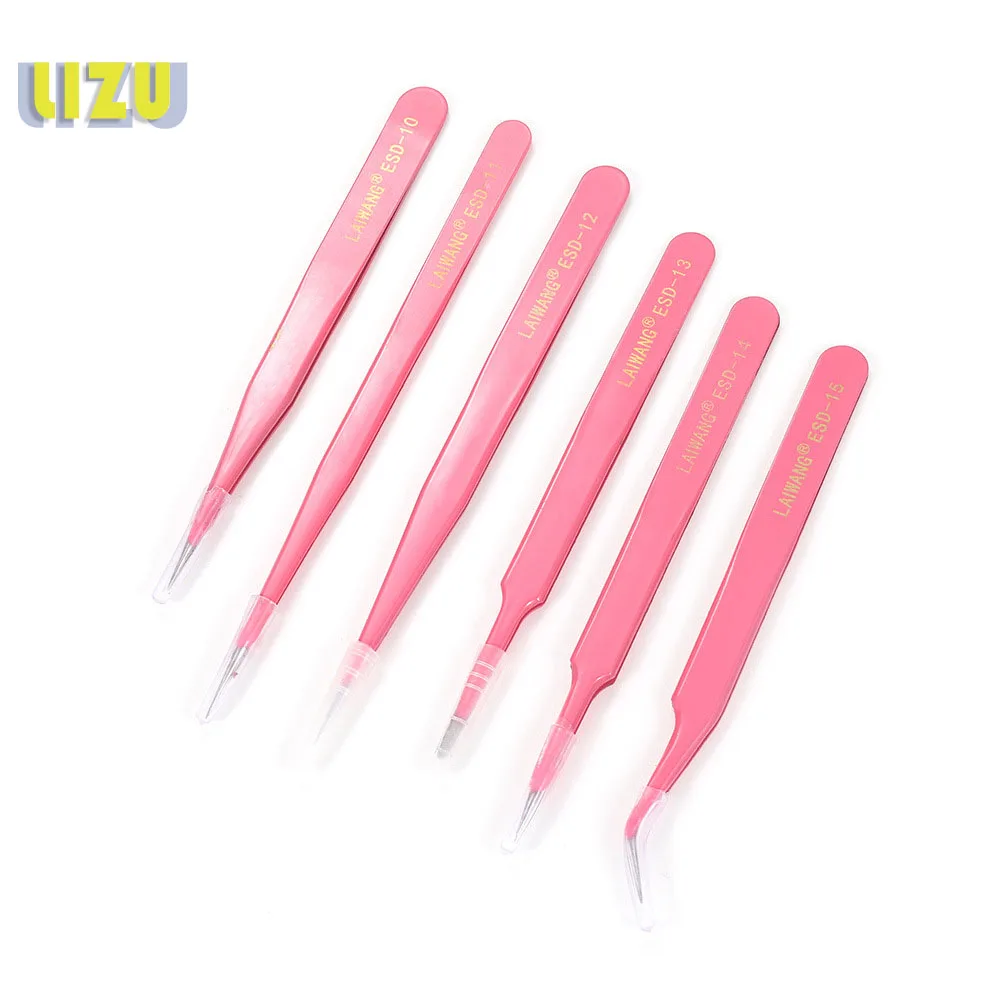 DIY jewelry handmade anti-static stainless steel pink precision tweezers individually packaged bead rhinestone accessories tools