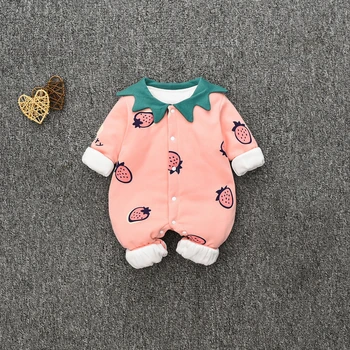 

Newborn Baby Boys Girls Romper Strawberry Printed Long Sleeve Winter Cotton Romper Kid Jumpsuit Outfits warm Clothing