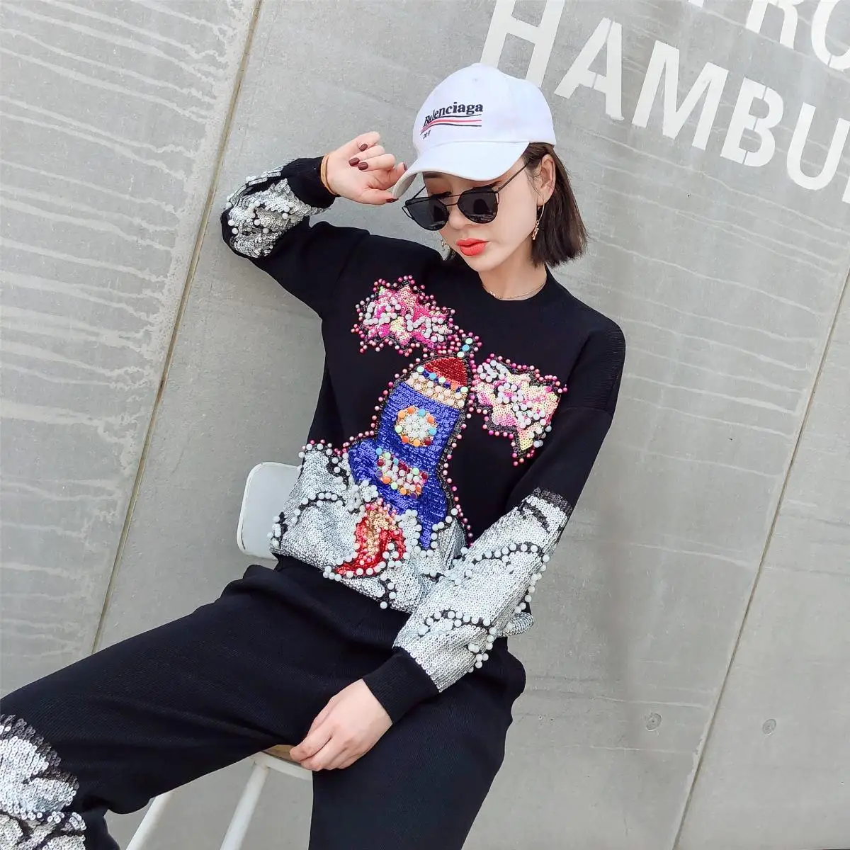 

2019 Fall Embroidery Vintage Sweater Fashion Suits Two-Piece Knitted Set Style Women Korean Clothing Outfit Top And Pants