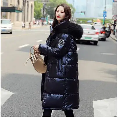 blue 2 Для женщин Зимняя куртка-пуховик, Корейская версия, женские пуховики, зимняя куртка, Длинное пальто с капюшоном, Для женщин парки - Color: blue 2