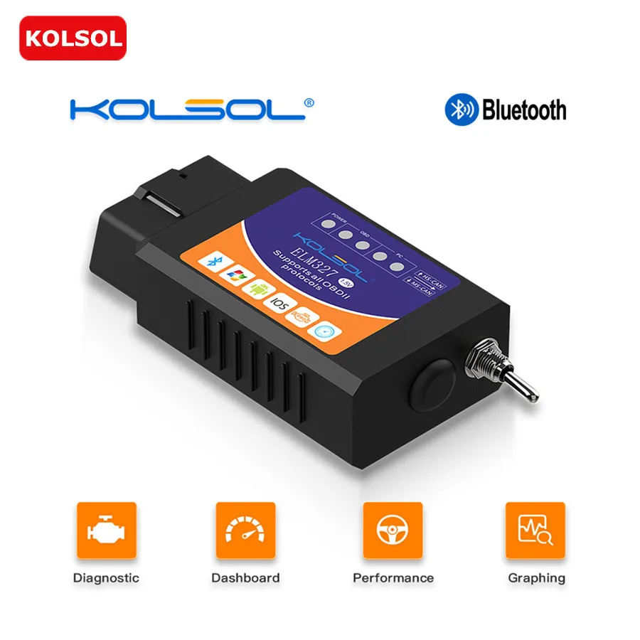 ELM327 Bluetooth KOLSOL ELM327 Bluetooth/wifi/USB OBD2 сканер V1.5 ELM327 wifi с переключателем для Ford ELMconfig CH340+ 25K80 чип HS-CAN/MS-CAN - Цвет: ELM327 Bluetooth