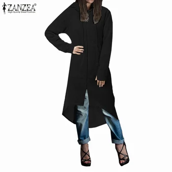 

ZANZEA Women Hoodies Sweatshirts Long Sleeve Hooded Long Coats Casual Loose Zipper Up Casaco Femme Loose Chaqueta Mujer Oversize