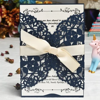 

100PCS WISHMADE Laser Cut Wedding Invitations Laser Cut Lace Sleeve Engagement Invite Cards for Bridal Shower Birthday Party Fav