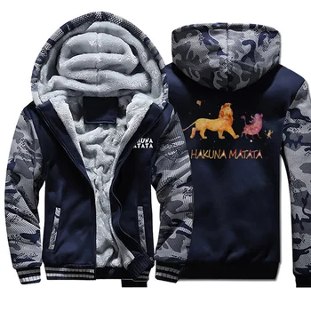 

Funny Hakuna Matata Men Anime Tracksuit The Lion King Camo Hoodies Autumn Plus Size Fleece Sportswear Hip Hop Streetwear