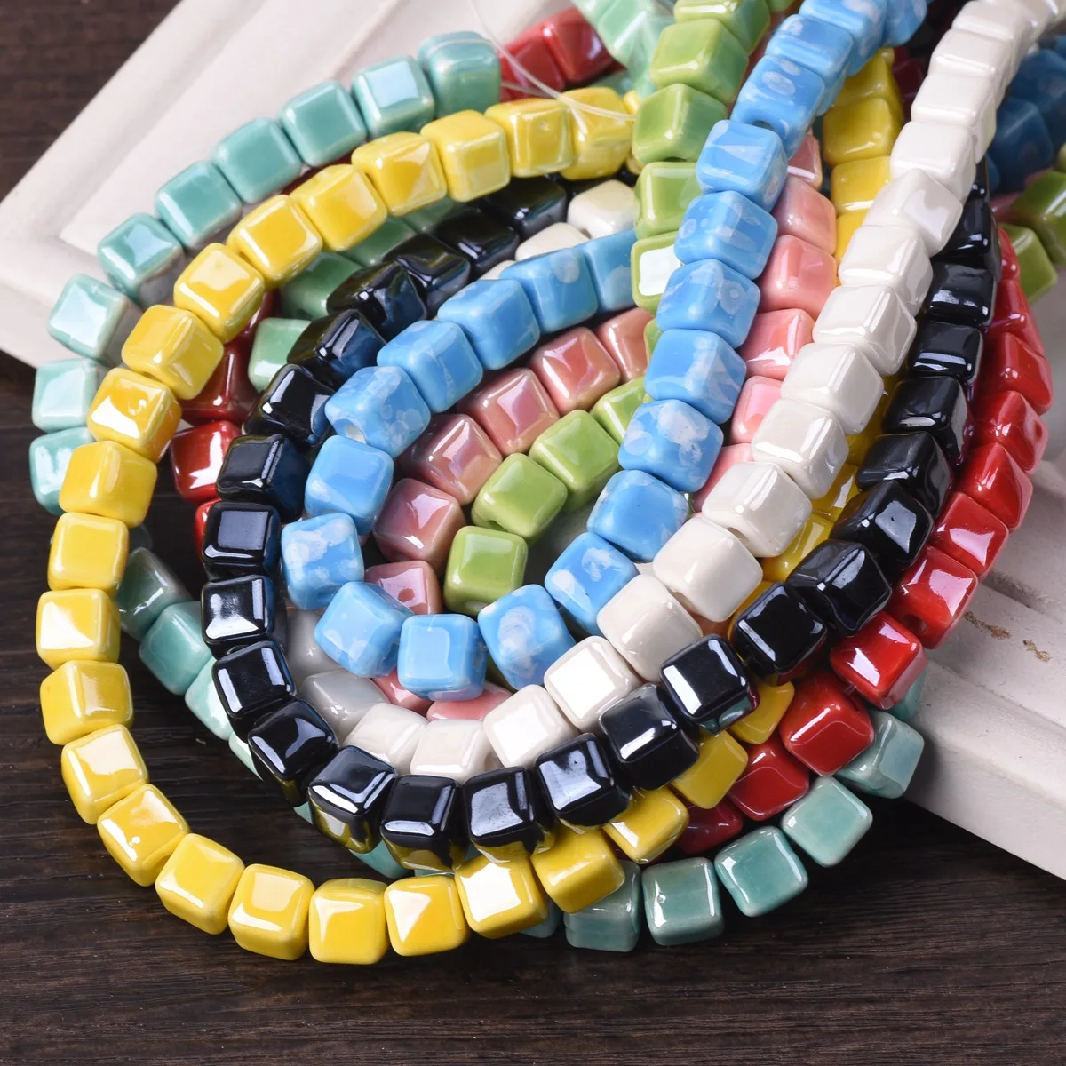 20pcs 6mm 8mm 10mm Cube Shape Shiny Glazed Ceramic Porcelain Loose Beads Lot For Jewelry Making DIY Crafts 5pcs fish shape hand painted ceramic beads for jewelry making loose spacer ceramic beads necklace diy handmade accessories