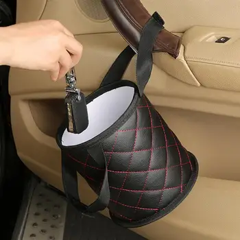 

Leather Car Trash Bag Leather Hanging Durable Waterproof Multi-function Storage Pouch Car Trash Bag for Auto Vehicle Car
