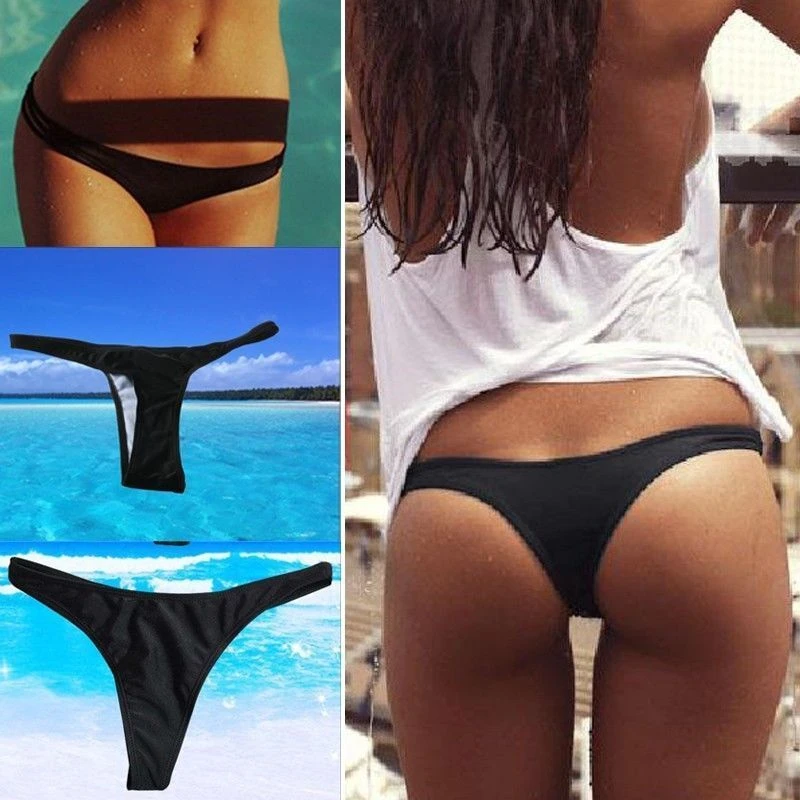 

2020 Women Swim Trunks Black Bikini Short Summer Swim Pants Brazilian Cheeky T-Back Cut Out Thong Bottom Beach Swimwear Briefs