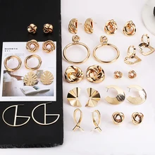 Модные геометрические металлические серьги золотые преувеличенные серьги-гвоздики женские элегантные серьги кнопки серьги в виде листа ювелирные изделия для девушек