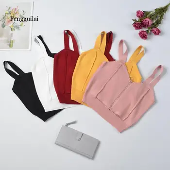 

Tops Women Crop Top Club Sexy Zipper Knitting Camisole With Hole Female Tank Tops Ladies Sleeveless Solid Strap Top Women