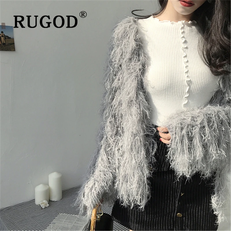 RUGOD корейский женский зимний вязанный Кардиган с длинным рукавом Женские Элегантные вязаные свитера с длинным рукавом Женские модные однотонные вечерние кардиганы auturm