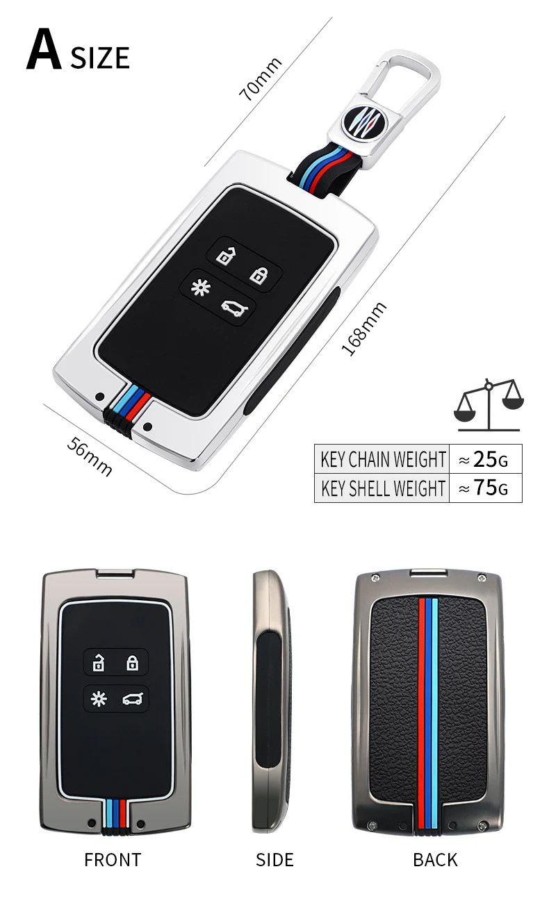 Copri chiave per auto in lega di zinco per catena portachiavi con copertura chiave in Silicone Renault Kadjar Megane Koleos QM5 QM6 2016 2018 - Hd41cb63451894b9aac61c3840f165145L