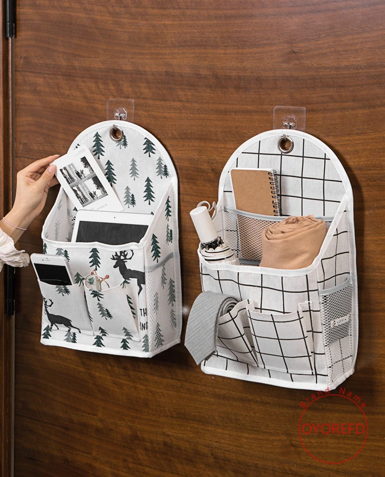 OYOREFD Wall Mounted Multi-function Waterproof Bag Organizer Cotton Linen Toiletry Bag Home Hanging Storage Bag Room Organizer