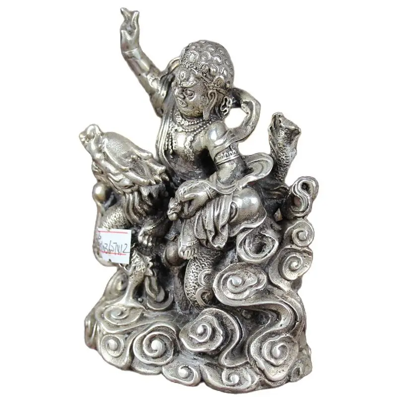 

China Old Feng Shui Homeornaments Plate With SilverRiding Dragon Driving Cloud Guan Yin