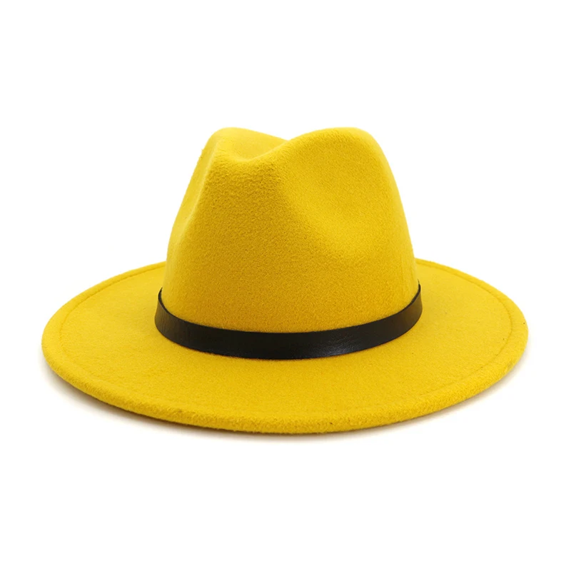 Yellow fedora FS 15 цветов, женская и Мужская шерстяная фетровая шляпа, элегантная дамская шляпа с широкими полями, джазовые шляпы, осенне-зимняя Кепка для церкви, Панамы, сомбреро - Цвет: Yellow fedora
