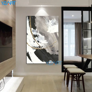 

Nordic Style Abstract Golden Geometric Lines Wall Art Canvas Painting Golden Smoke Art Poster Print Wall Picture for Living Room