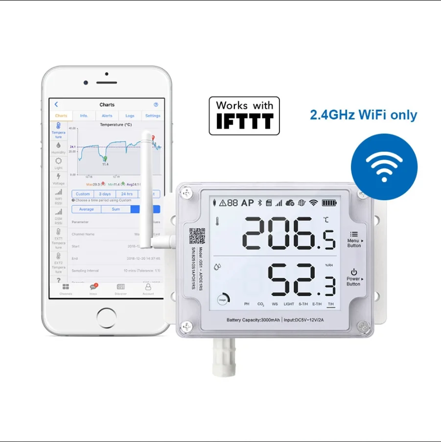 

Ubibot GS1-A WiFi temperature humidity light data logger greenhouse Server room cold store alert monitor