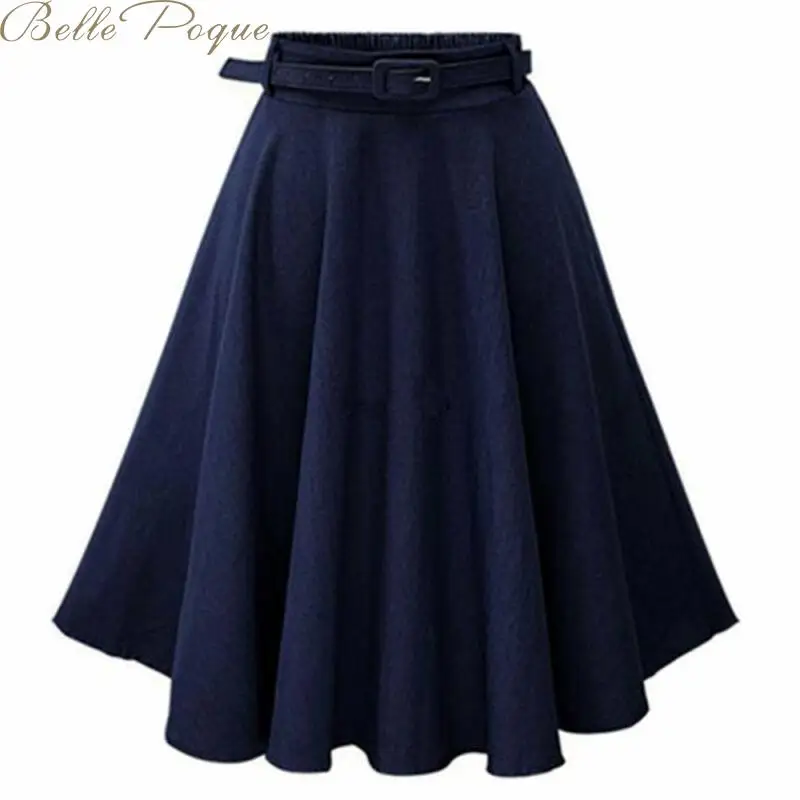 

Belle Poque Belt Pleated Skirt Women High Waist Elegant Solid Elastic Skirt Vintage School A Line Skirts Women Streetwear 2019