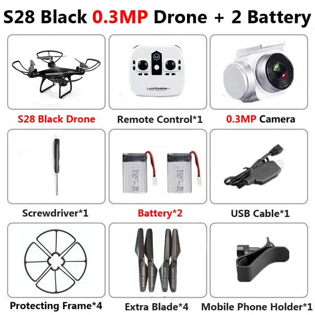 S28 Радиоуправляемый Дрон 2,4G селфи-Квадрокоптер самолет с 720 P/1080 P HD Wifi FPV камера высота удерживает Безголовый 3D флип 20 мин длинный полет - Цвет: Black 0.3mp 2Battery
