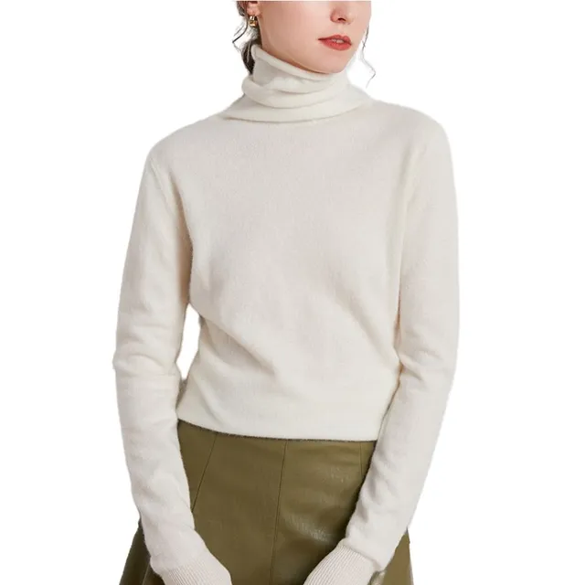 Sastre Sheep-suéter de lana 100% para mujer, Jersey de punto con cuello de pila, camisa de fondo, Top suelto delgado de cuello alto, otoño e invierno, novedad