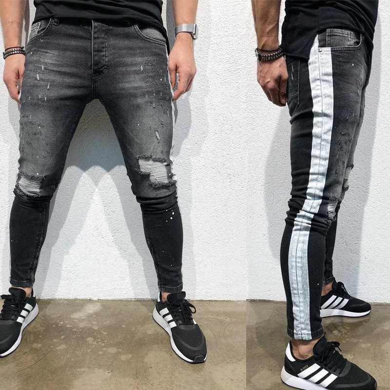 Men's Styles Black Ripped Jeans Homme Popular Trend Slim Fit Denim Long Pants streetwear Skinny Trousers mens jeans brand