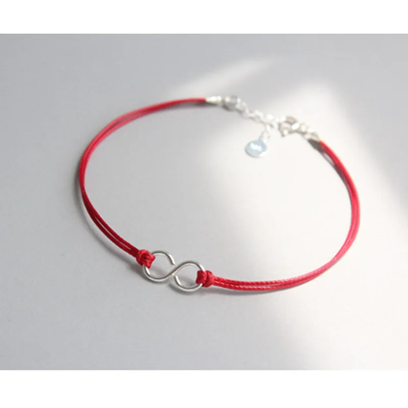 Серебро 925 пробы anklets Для женщин Красная Нить веревка ножной браслет бижутерия на лодыжки