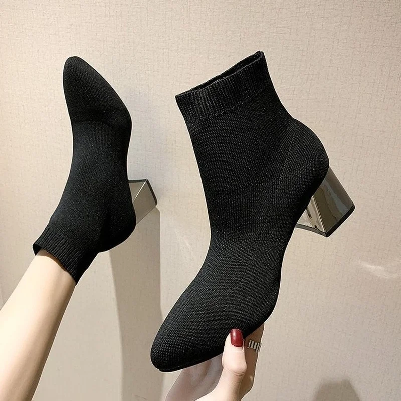 2022 Spring New Women Boots Fashion Modern Boots Woman Stretch Fabric Breathable Socks Shoes Ladies Casual Shoes Heel High 5.5cm