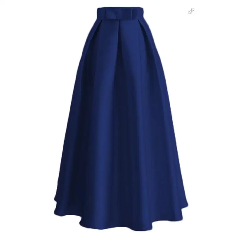 Mulheres de Cintura Moda Cetim Muçulmano Alta Plissado Saias Longas Queimado Saia Completa Balanço Uma Linha Cor Sólida Bottoms Islâmicos Casuais Árabe 5 High Quality Ocasiões Especiais