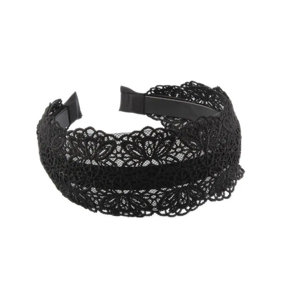 Women's Gothic Black Lace Headband Flower Hair Hoop Hairband Vintage Elastic