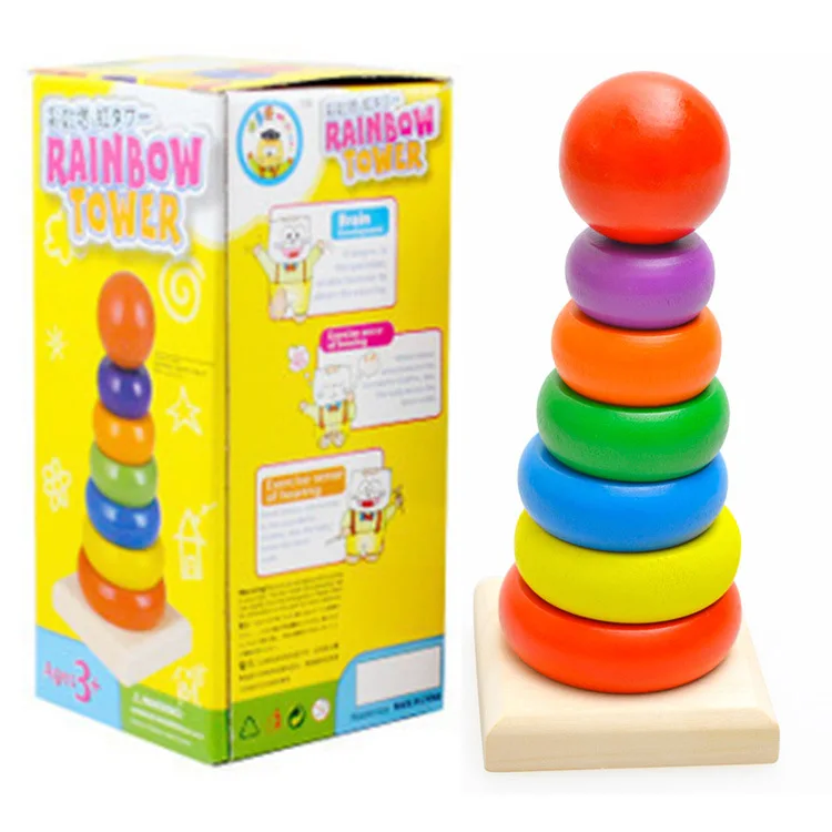 

Rainbow circle seven folding music ring folding folding high tower column set of children's wooden toys