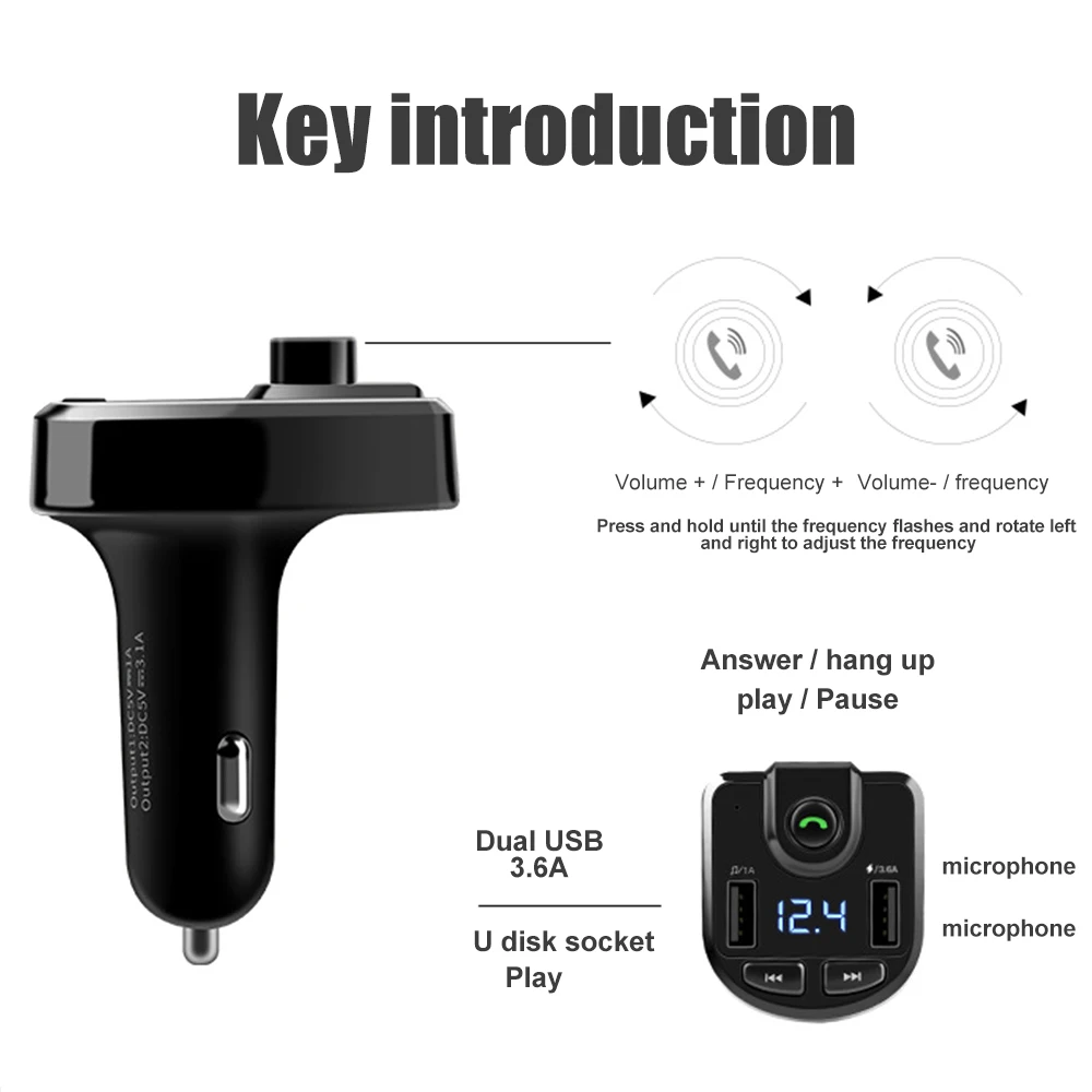 FM беспроводной Bluetooth 5,0 передатчик автомобильный MP3-плеер автомобильный комплект шумоподавление TF карта hands-free Dual USB зарядное устройство fm-передатчик