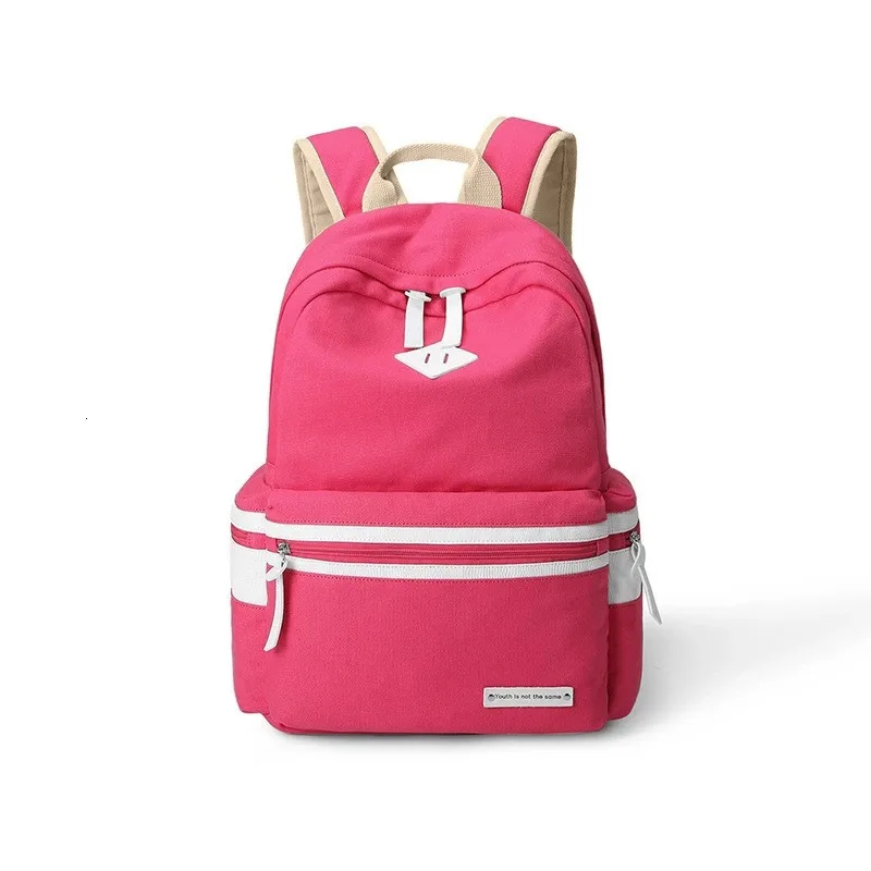 School Bag Stripes Canvas Backpack Schoolbags Stylish Students School Backpack For Girls Travel Bags Laptop backpack - Цвет: rose red
