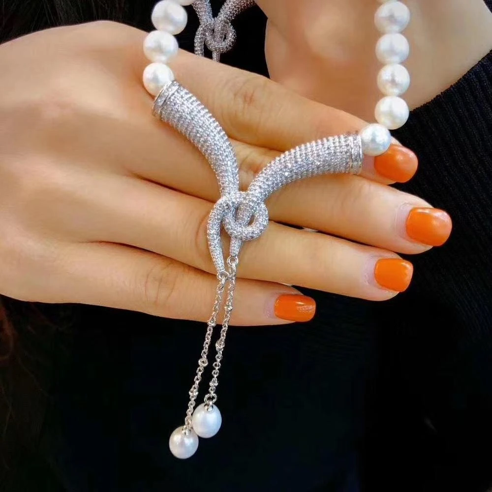 Collar de con colgante de circón forma de Y con cuernos para Estilo Princesa, joyería noble, collar de perlas naturales|Collares - AliExpress