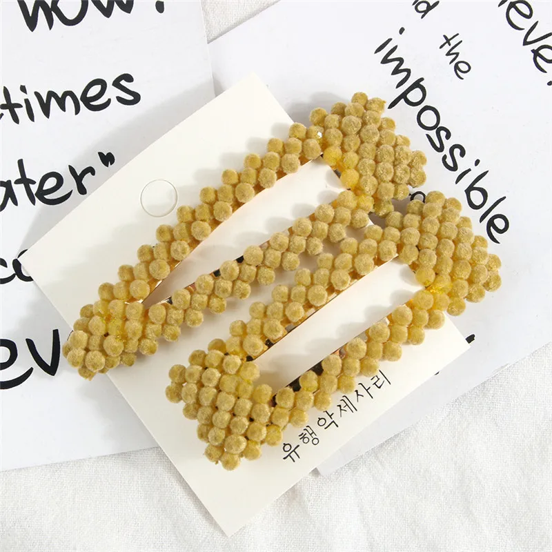 1Pair-Yellow M MISM Modish, пушистые бусины, полые заколки для волос для женщин и девушек, стильные геометрические аксессуары для волос, зимние стильные заколки для волос, головные уборы - Цвет: 1Pair-Yellow