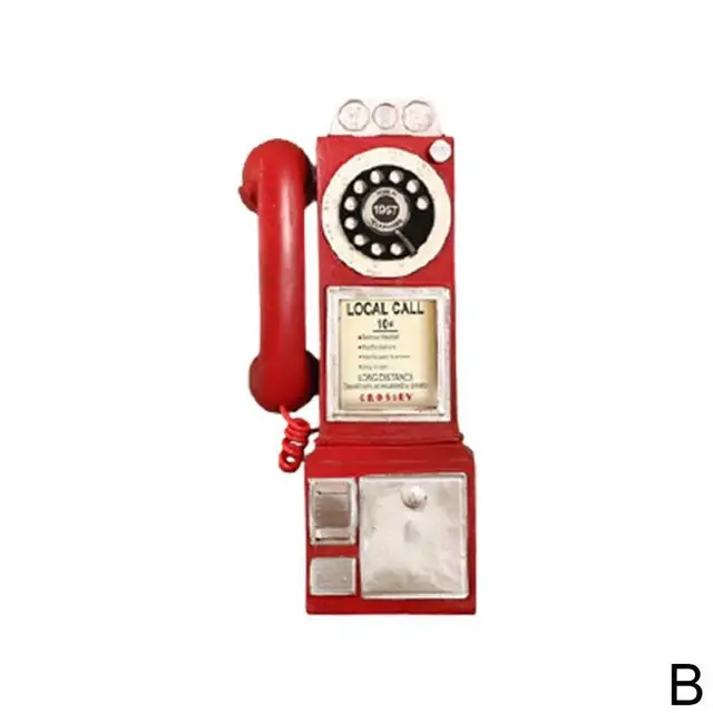 Retro Rotary Phone Model Home Office Desk Resin Phone Decoration Miniature Crafts Ornaments Red