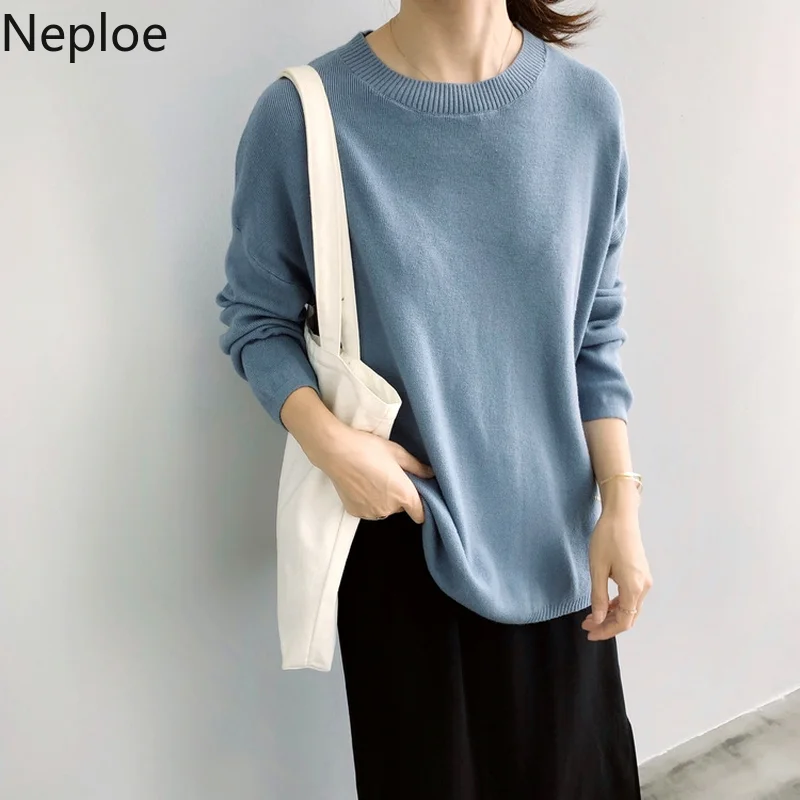 Neploe/Корейская однотонная Трикотажная майка с круглым вырезом; Mujer Invierno; Свободные повседневные разноцветные пуловеры; мягкие тонкие женские пуловеры; Hiver 45874