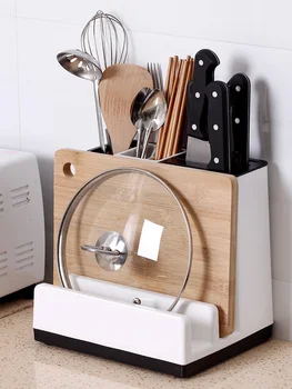 

European-style modern minimalist creative kitchen multi-function knife storage rack cutting board pot cover spoon rack LB92117