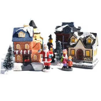 

10Pcs Lighting DIY Christmas Dolls Lovely Small Resin House Village Decorations Houses Decorated Dropshipping Hot