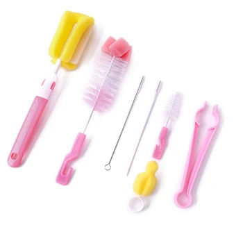 

7PCS/Set Baby Bottle Sponge Cleaning Brush Tools Nipple Brushes With Handle Feeding Bottle Cup Straw Brush Cup Brush Set