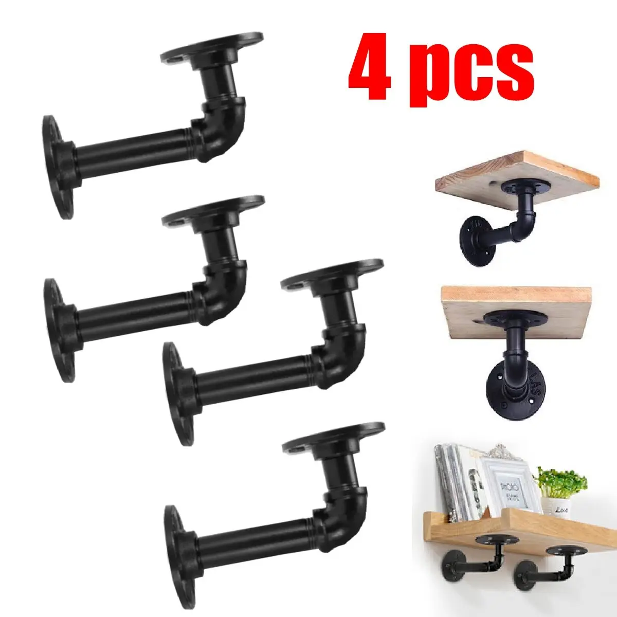 2/4pcs 15x8cm Pipe Shelf Bracket Iron Industrial Pipe Shelf Bracket