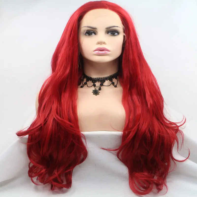 Beautiful Girl Red Natural Wave Synthetic Lace Front Wig Glueless Heat Resistant Fiber Hair Natural Hairline For Black Women Wig - Color: Gold