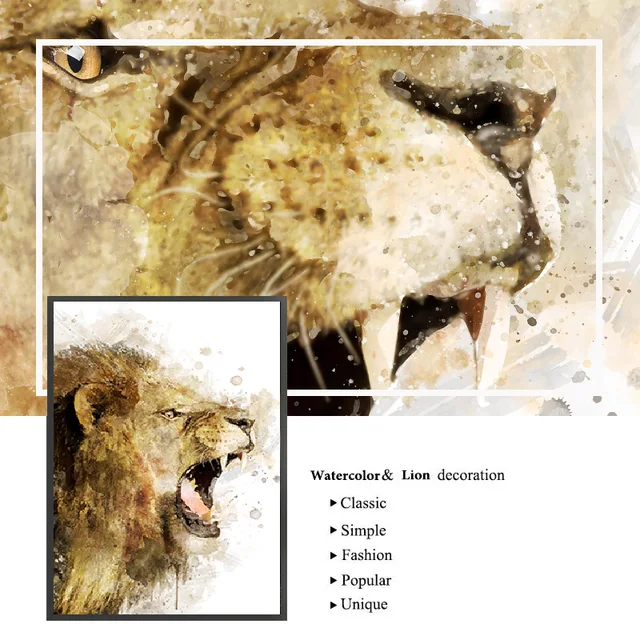 Lion Watercolor Print Lion and Lioness Painting Safari Canvas Poster Nursery Animal Wall Art Living Room Decoration Picture 5