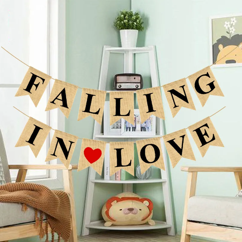 Падение в любви Мешковина бандаж Свадебные плакаты комплект гирлянды для