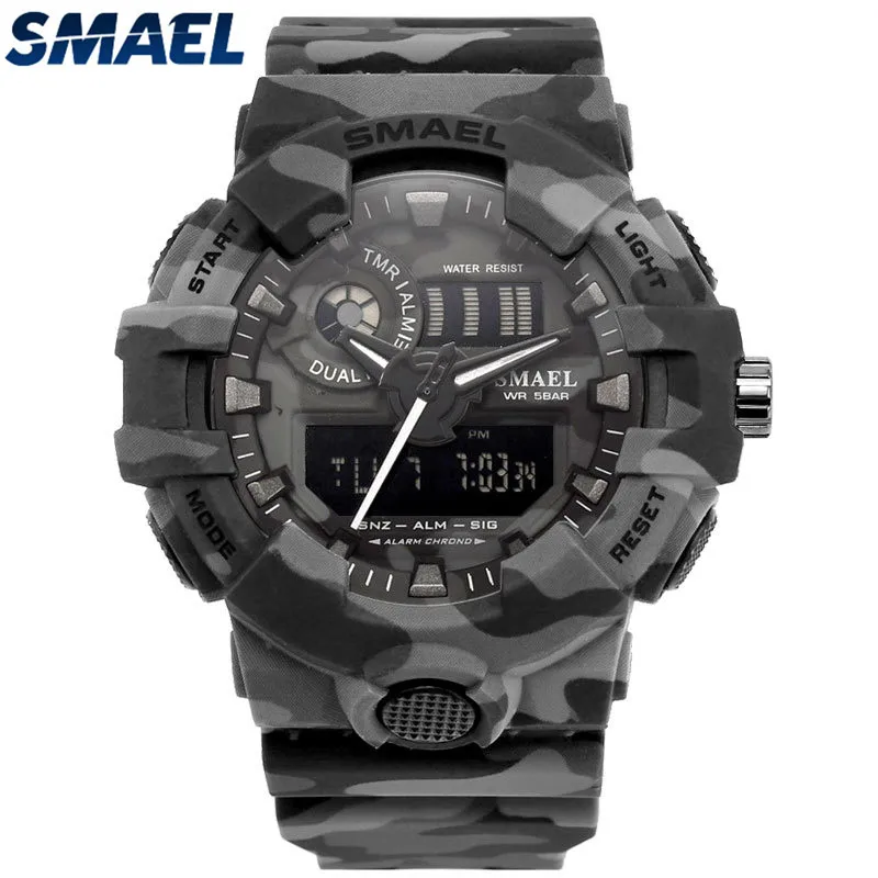 SMAEL брендовые модные камуфляжные военные цифровые кварцевые часы мужские водонепроницаемые ударные наружные спортивные часы для мужчин Relogio Masculino - Цвет: Camouflage Grey