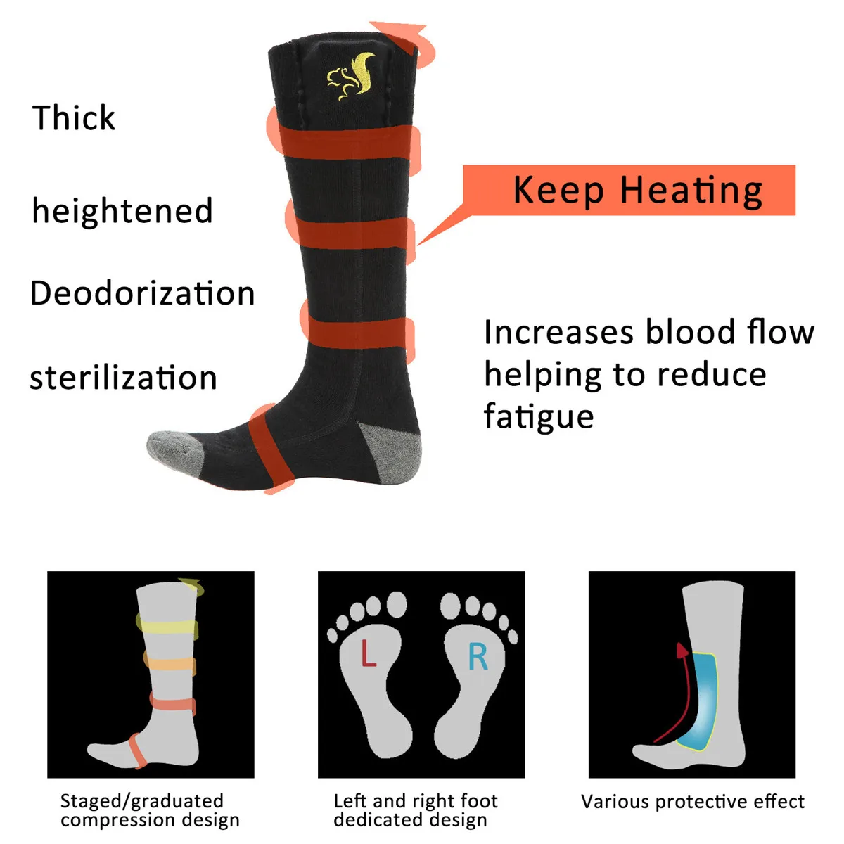 Thicken Electric Heated Socks Warmer Socks Rechargeable Battery For Women Men Winter Skiing Cycling Sport Heated Socks Washable