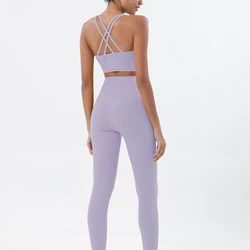 SOISOU Women's Breathable Nylon Yoga & Fitness Set - 2 - Piece Sports Bra and Leggings Tracksuit - S (Summer Sky Purple)